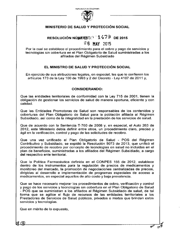 Resolución 1479 Del 2015 PDF | PDF