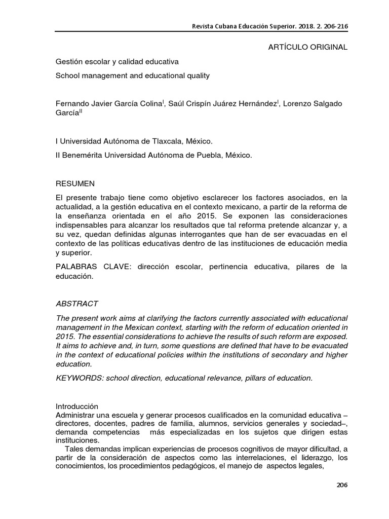 Gestión escolar y calidad educativa en México | PDF | Aprendizaje ...