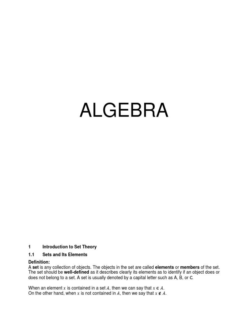 ALGEBRA | PDF | Set (Mathematics) | Numbers
