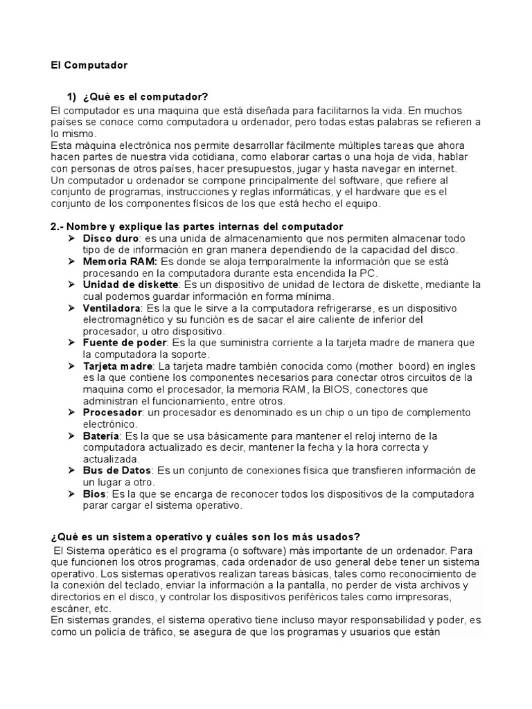 Partes del Computador: Hardware y Software | PDF | Hardware de la ...