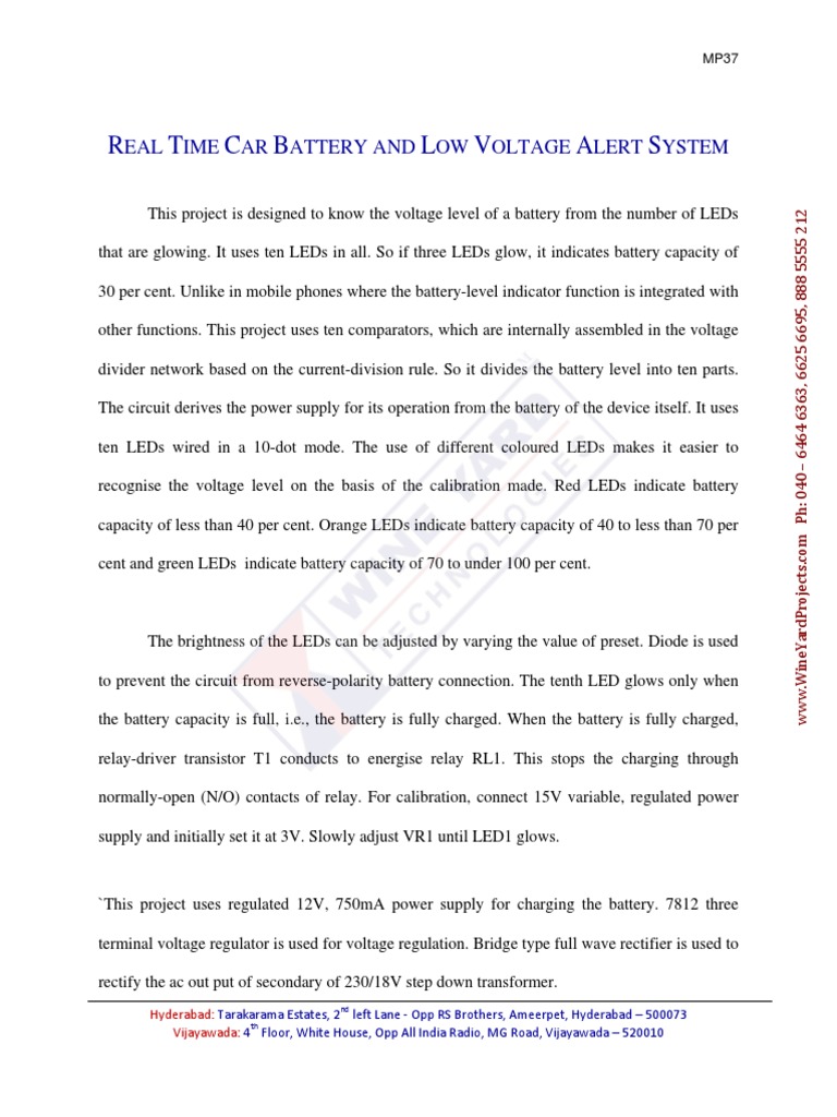 Real Time Car Battery And Low Voltage Alert System Pdf Rectifier 
