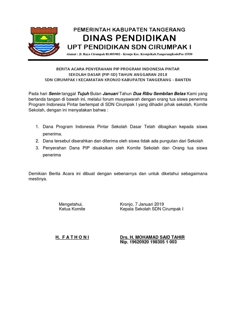 Berita Acara Pip 2018 Pdf