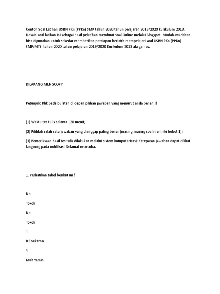 Doc Soal Usbn Smp Pkn Dan Pembahasan 2018kurikulum 2013 Jawabanku Id