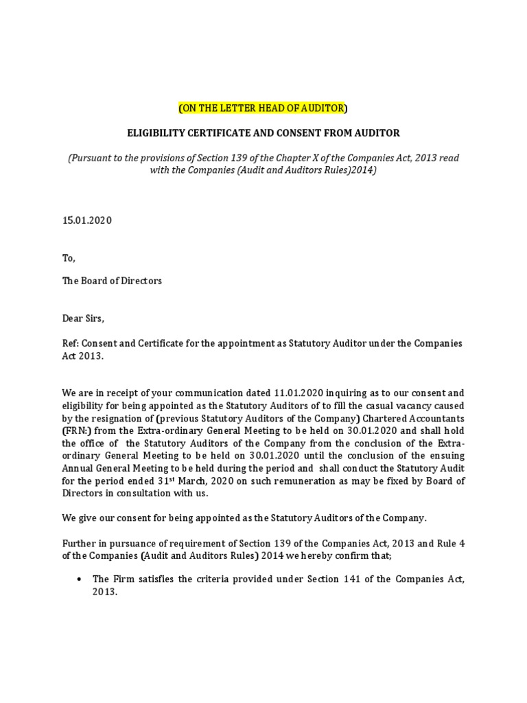 Auditor Consent and Eligibility Certificate | PDF | Finance & Money ...