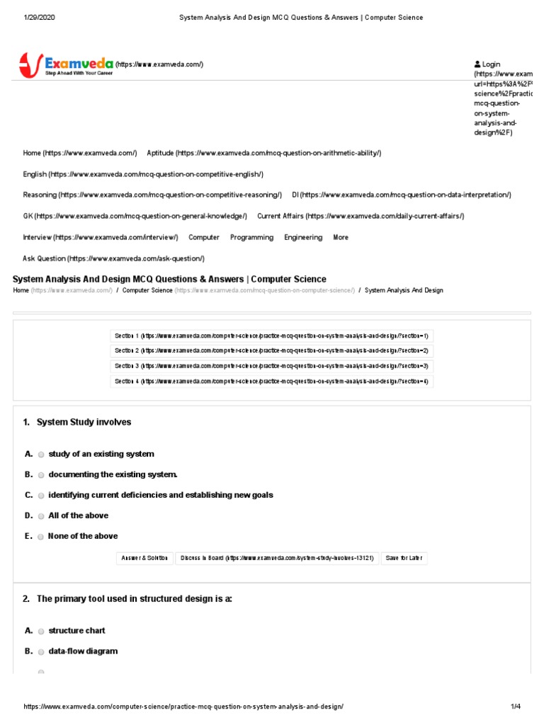 System Analysis and Design MCQ Questions & Answers - Computer Science ...