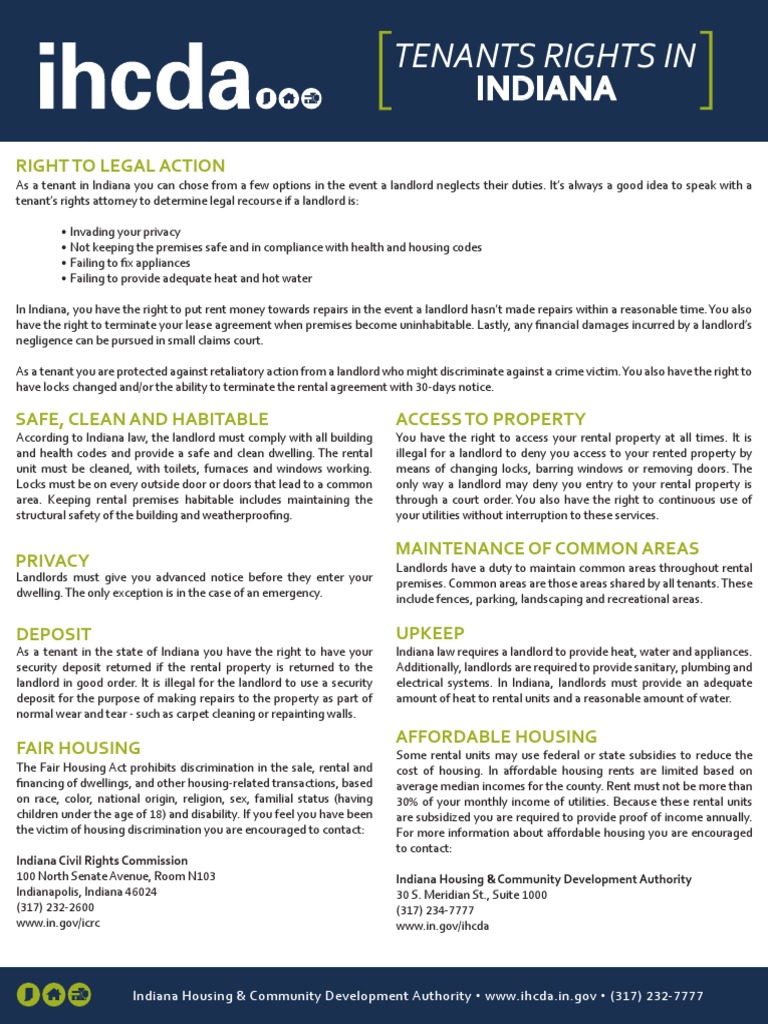 Indiana Tenant Rights Overview | PDF | Landlord | Rights
