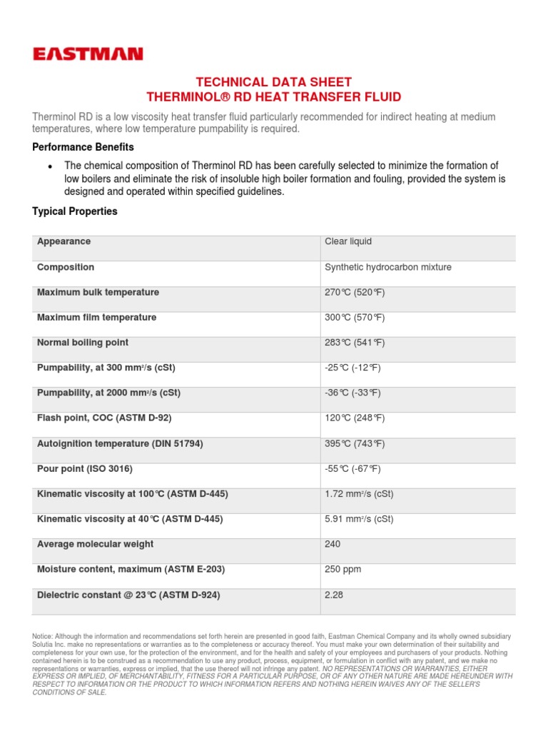 Therminol RD TechDatasheet | PDF | Viscosity | Physical Quantities