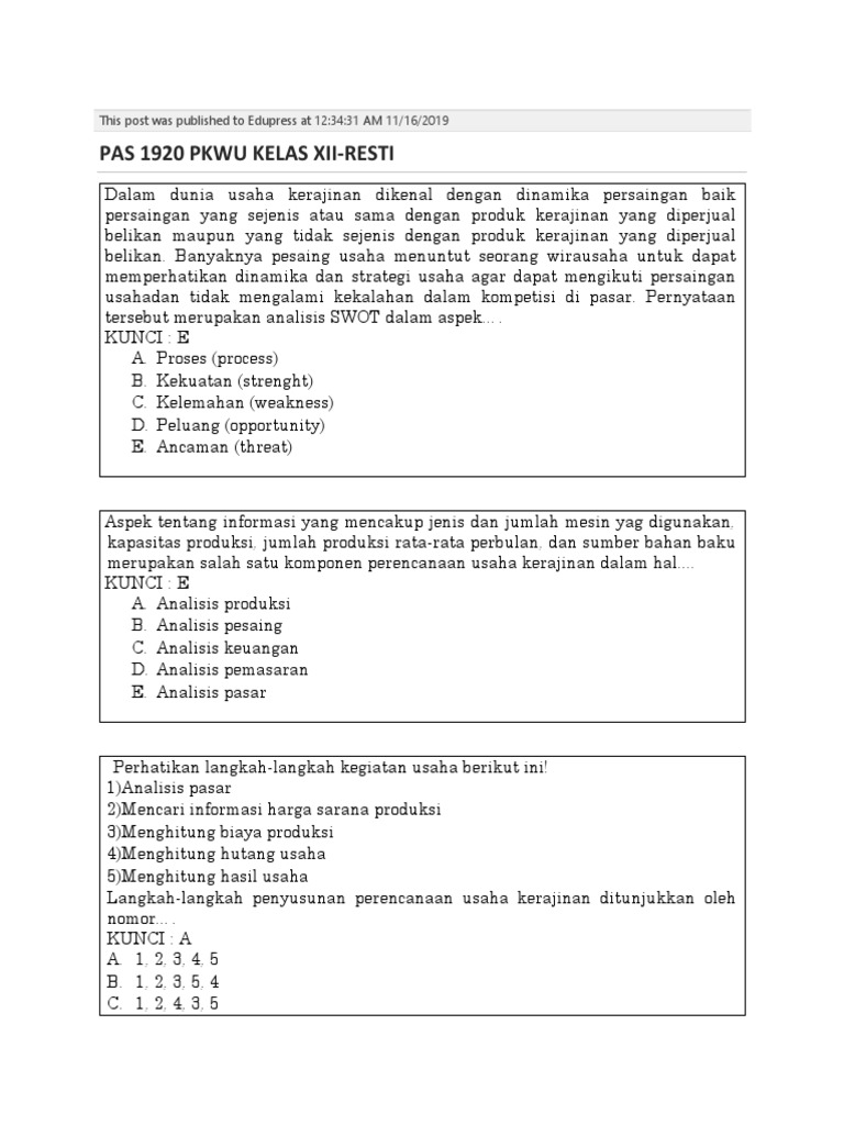 Contoh Soal Pkwu Pdf