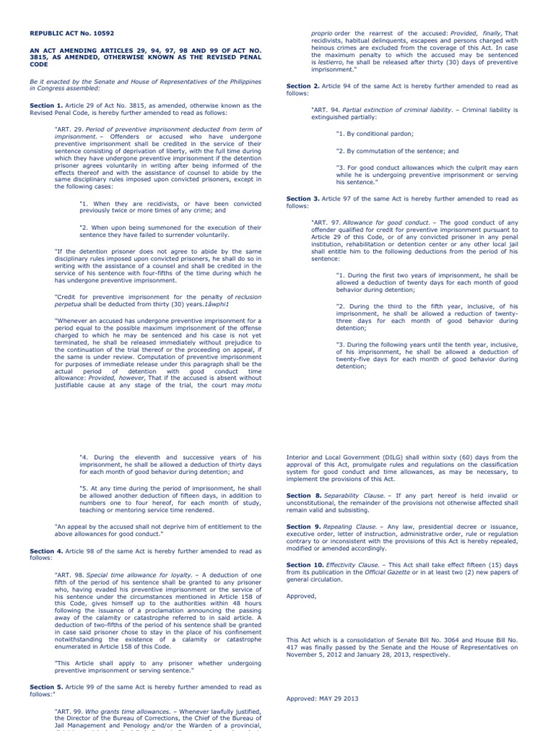 Good Conduct Time Allowance PDF Prison Remand (Detention)