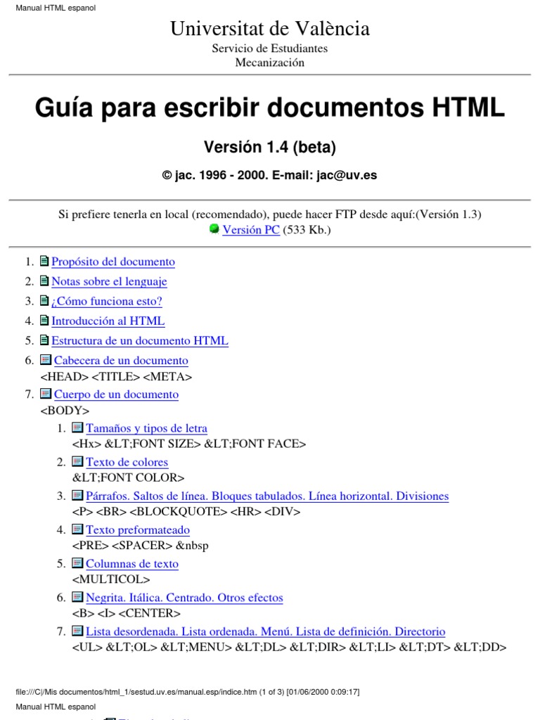 Tutorial Lenguaje HTML | PDF | HTML | Desarrollo de software