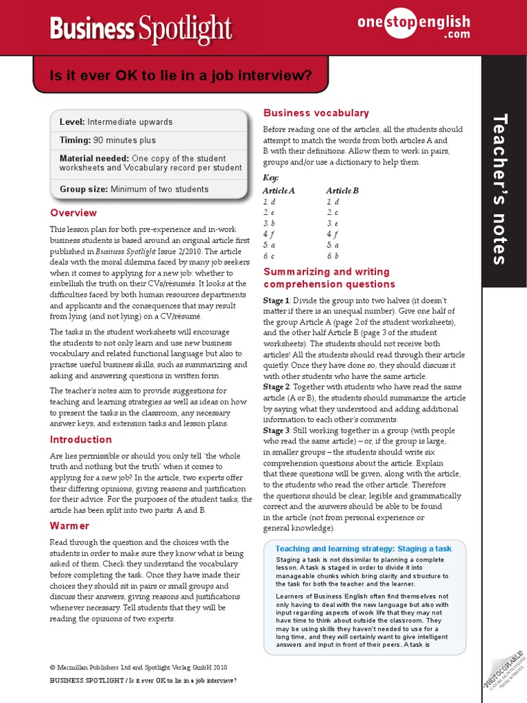 Is It Ever Ok To Lie in A Job Interview PDF | PDF | Résumé | Reading ...