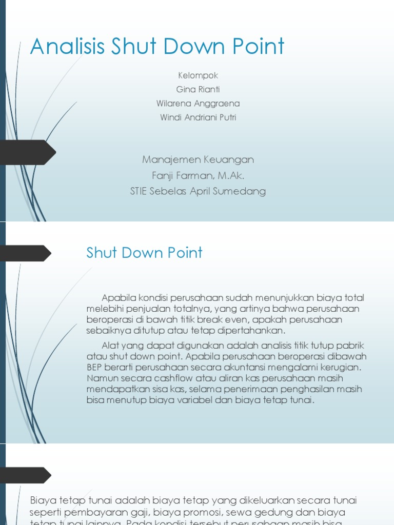 Analisis Shut Down Pointt | PDF | Bisnis | Pengelolaan Keuangan & Uang