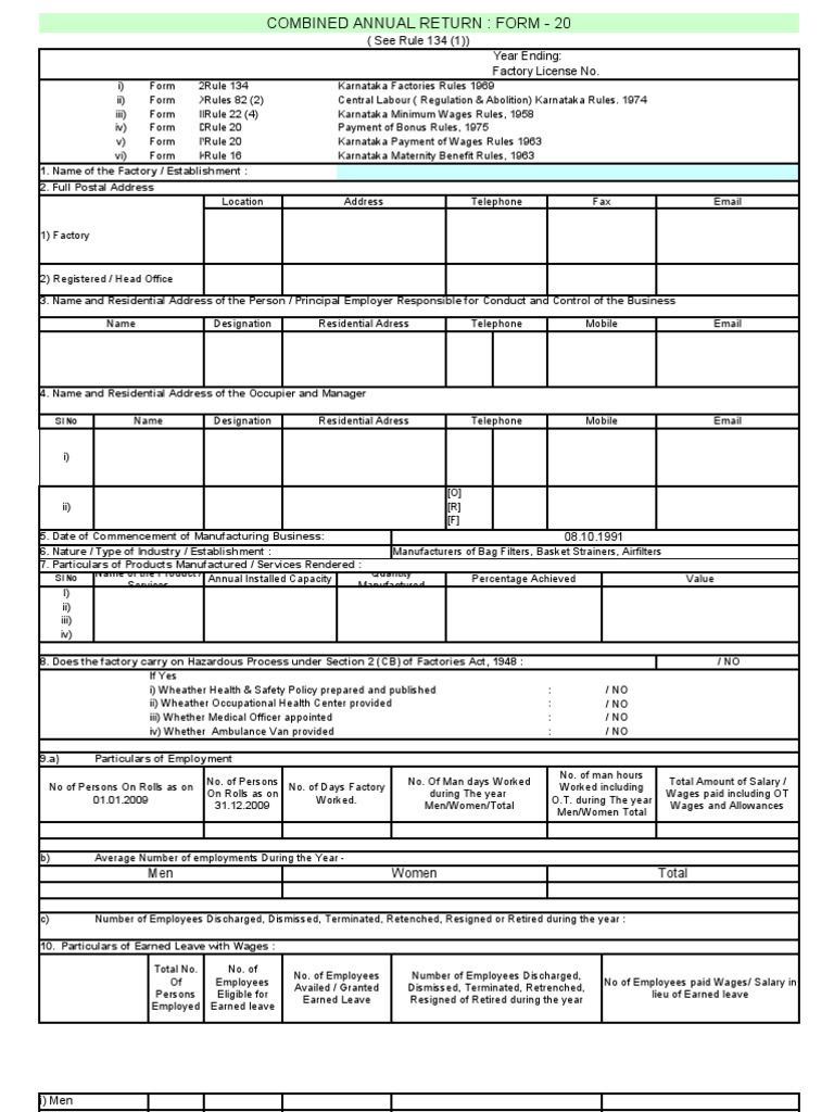 Form - 20 | Wage | Employment