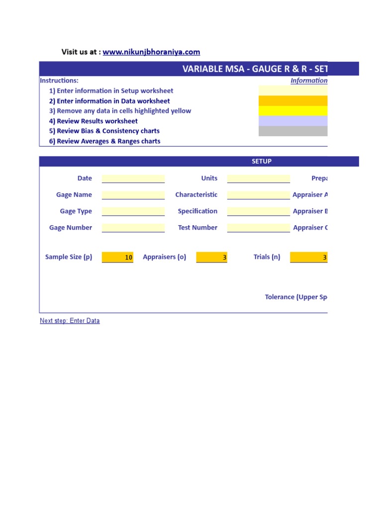 Gauge R&R MSA Setup and Analysis | PDF | Variance | Engineering Tolerance
