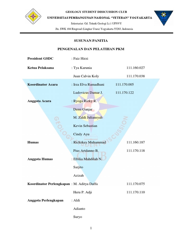 Struktur Panitia GSDC UPN Veteran Yogyakarta | PDF