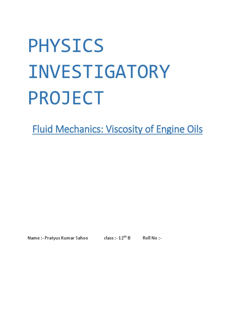 Physics Investigatory Project PDF Motor Oil Thermal Expansion