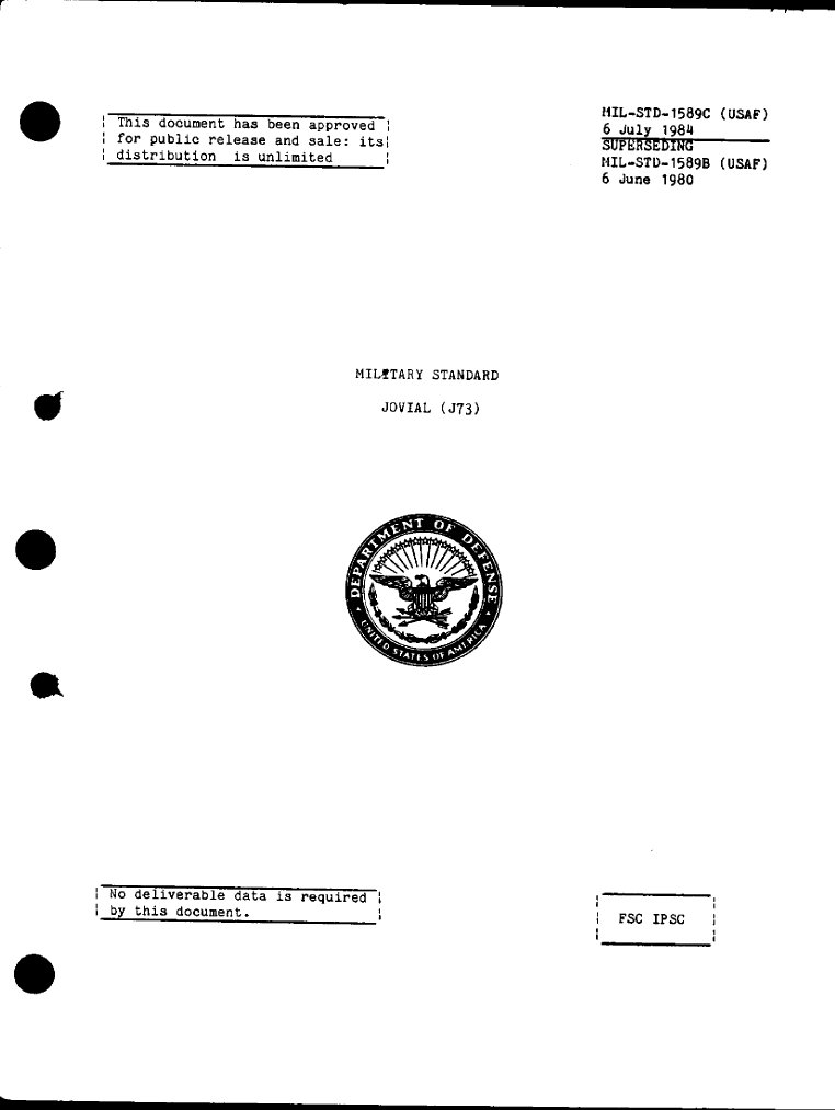 JOVIAL (J73) Computer Programming Language (1984) MIL-STD-1589C | PDF ...