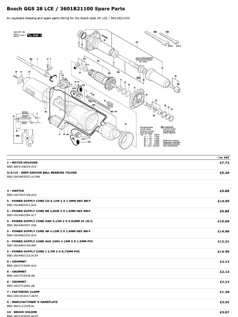 Bosch GGS 28 LCE 3601B21100 Spare Parts PDF