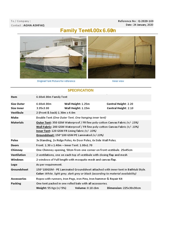 Family Tent Specifications and Details | PDF