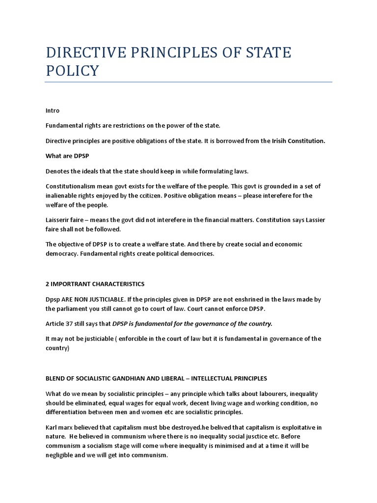 Understanding Directive Principles of State Policy | PDF | Public ...