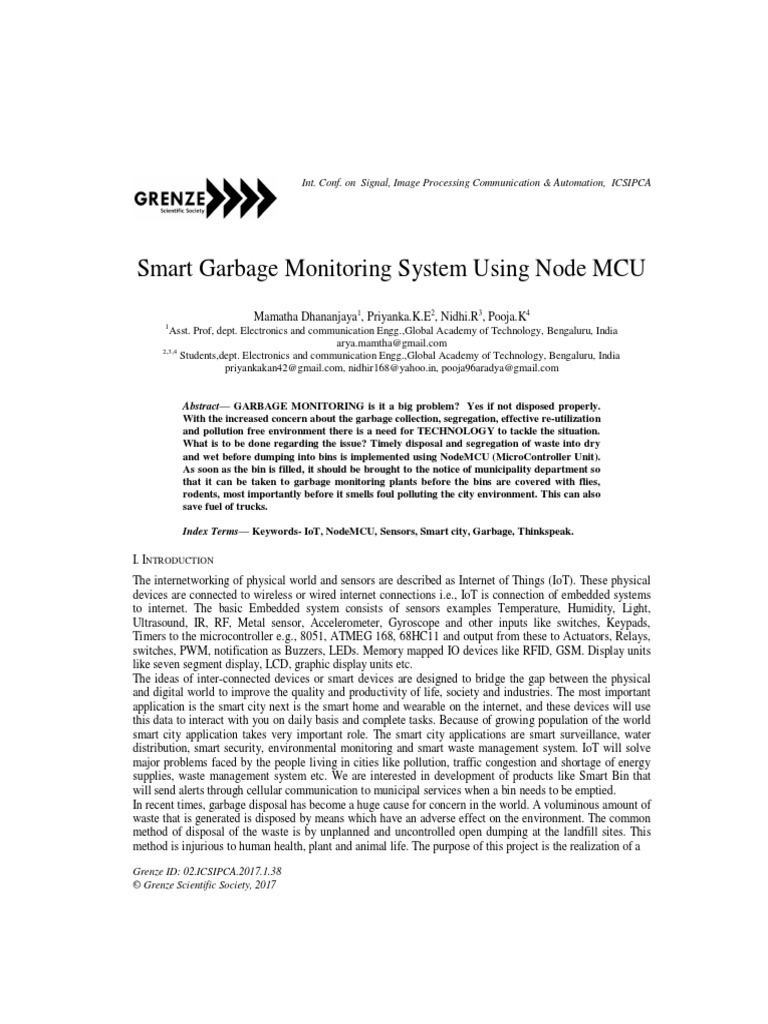 Smart Garbage Monitoring System Using Node MCU PDF | Download Free PDF ...