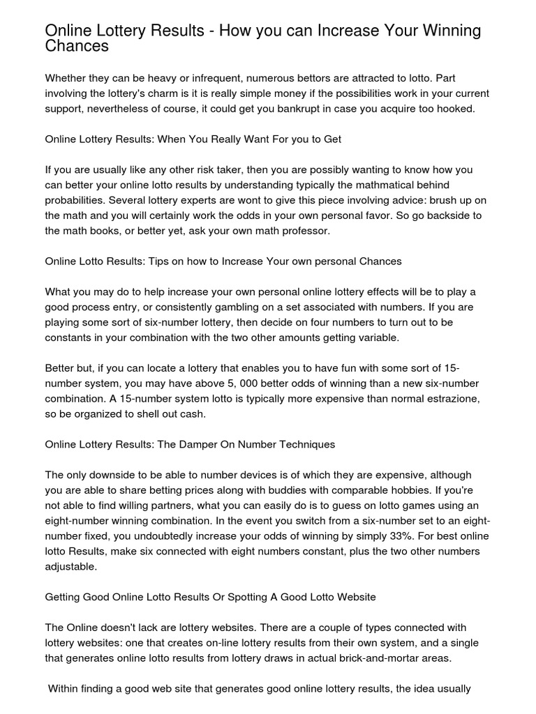 Online Lottery Results How You Can Increase Your Winning Chances