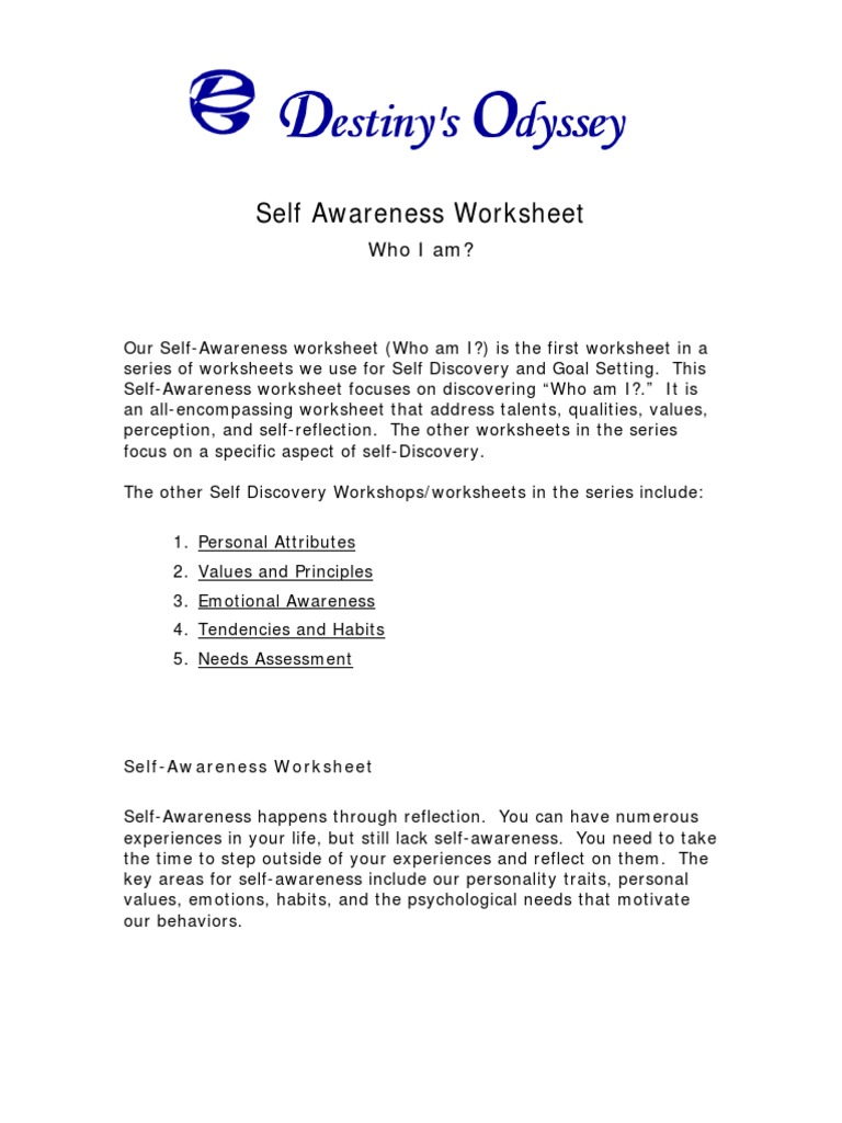Self-Awareness Worksheet for Adults | PDF | Self Awareness | Self