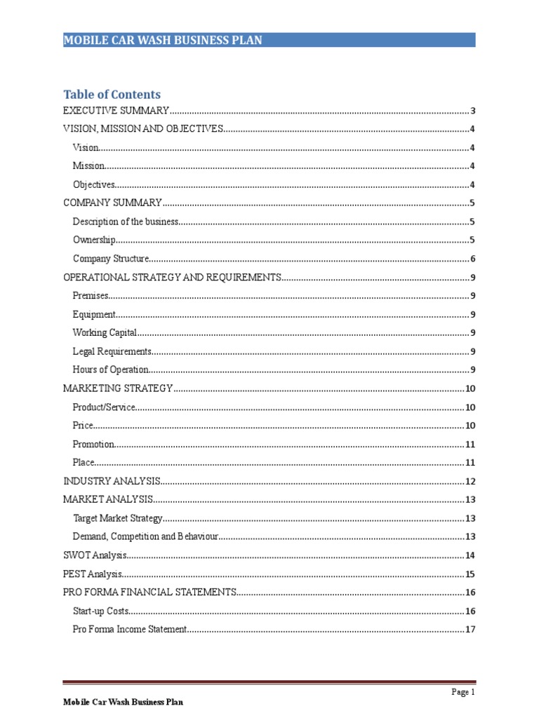 Mobile Car Wash Business Plan PDF Equity (Finance) Chief