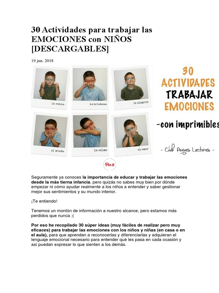 30 Actividades Emocionales para Niños | PDF | Las emociones | Ira