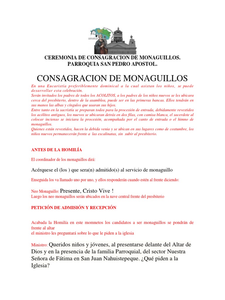 Ceremonia De Consagracion De Monaguillos Pdf Bendición Oración