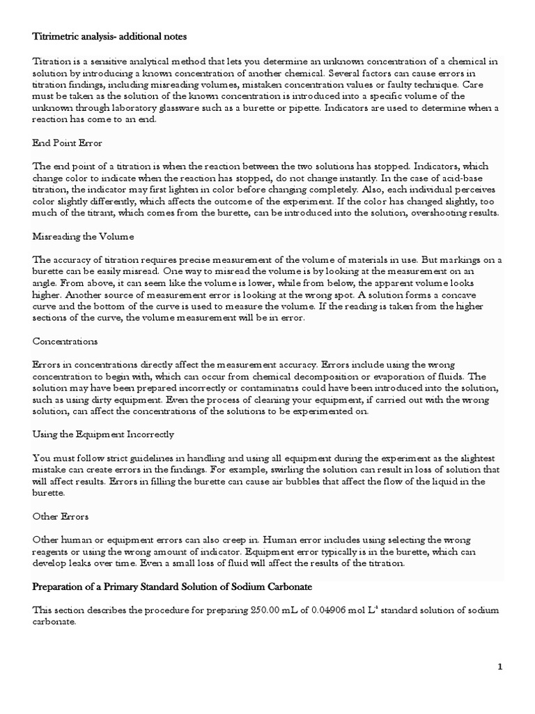 Titrimetric Analysis PDF Titration Chemistry