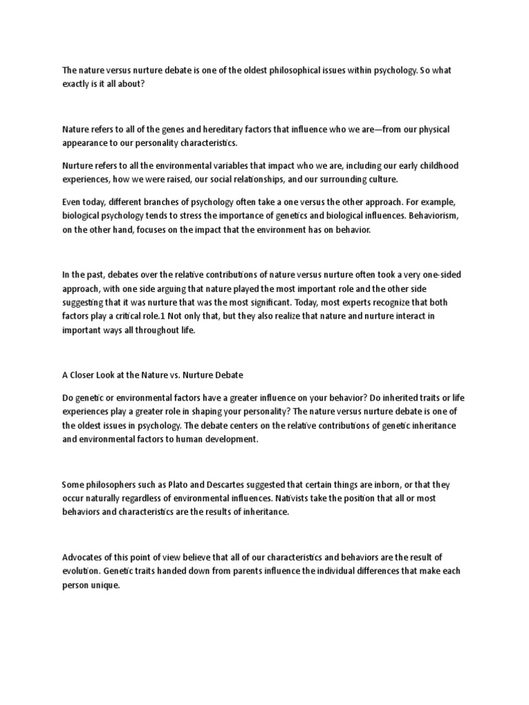 Nature vs. Nurture | PDF | Nature Versus Nurture | Psychology