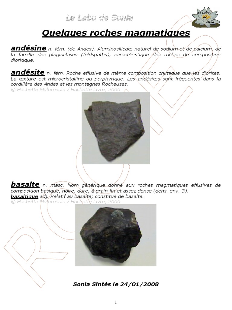 Quelques Roches Magmatiques-1 | PDF | Granit | Roche magmatique