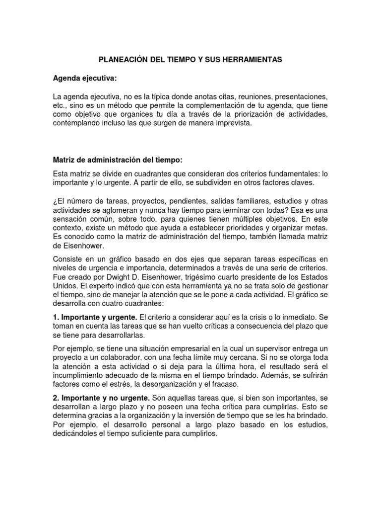 Herramientas para la Planeación del Tiempo | PDF | Planificación ...