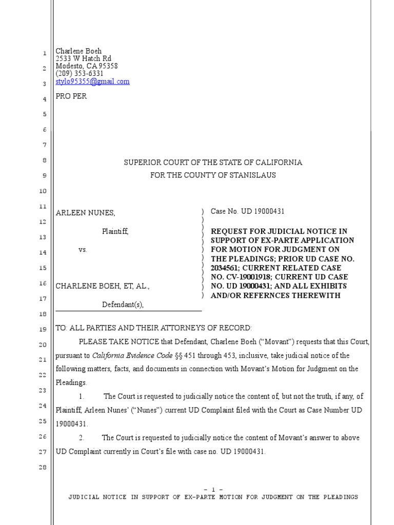 California Judicial Notice in Support of Motion For Judgment On The