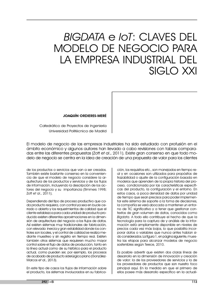 Big Data e IoT | PDF | Internet de las Cosas | Modelo de negocio