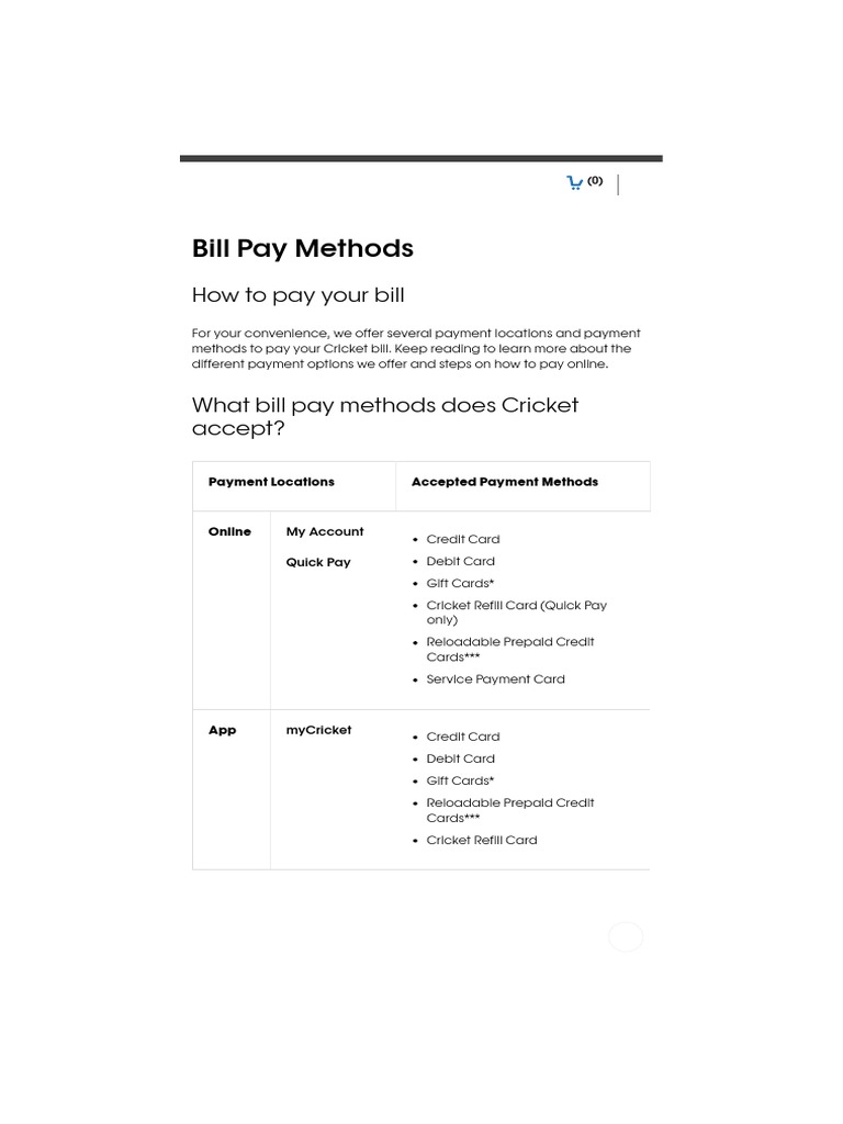 Cricket Bill Pay Methods - Cricket Wireless | PDF | Debit Card 