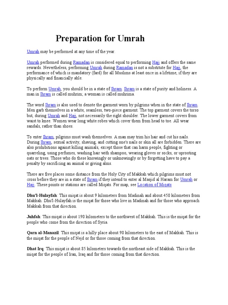Essential Guide to Umrah Preparation | PDF | Hajj | Islamic Jurisprudence