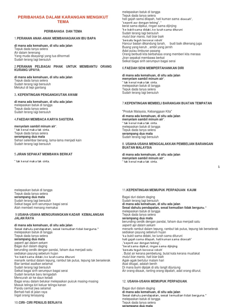 Peribahasa Dalam Karangan Mengikut Tema Pdf