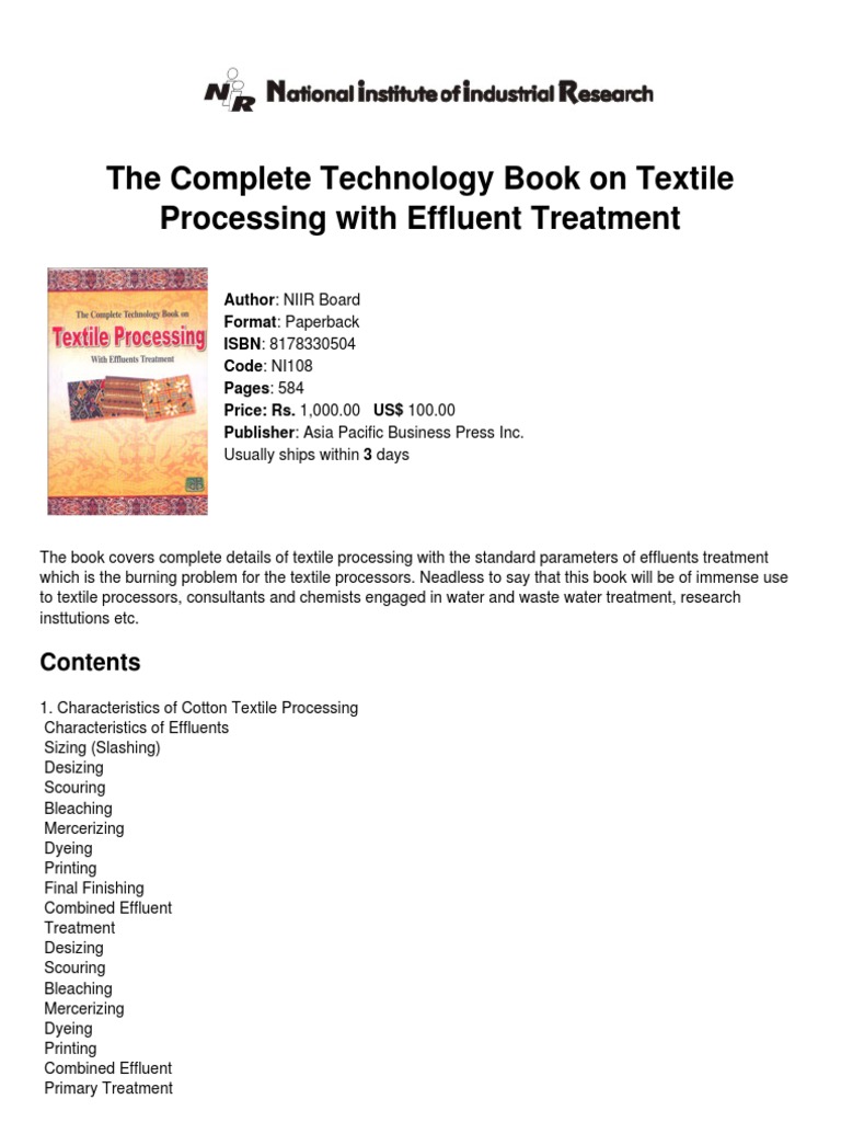 The Complete Technology Book On Textile Processing With Effluent ...