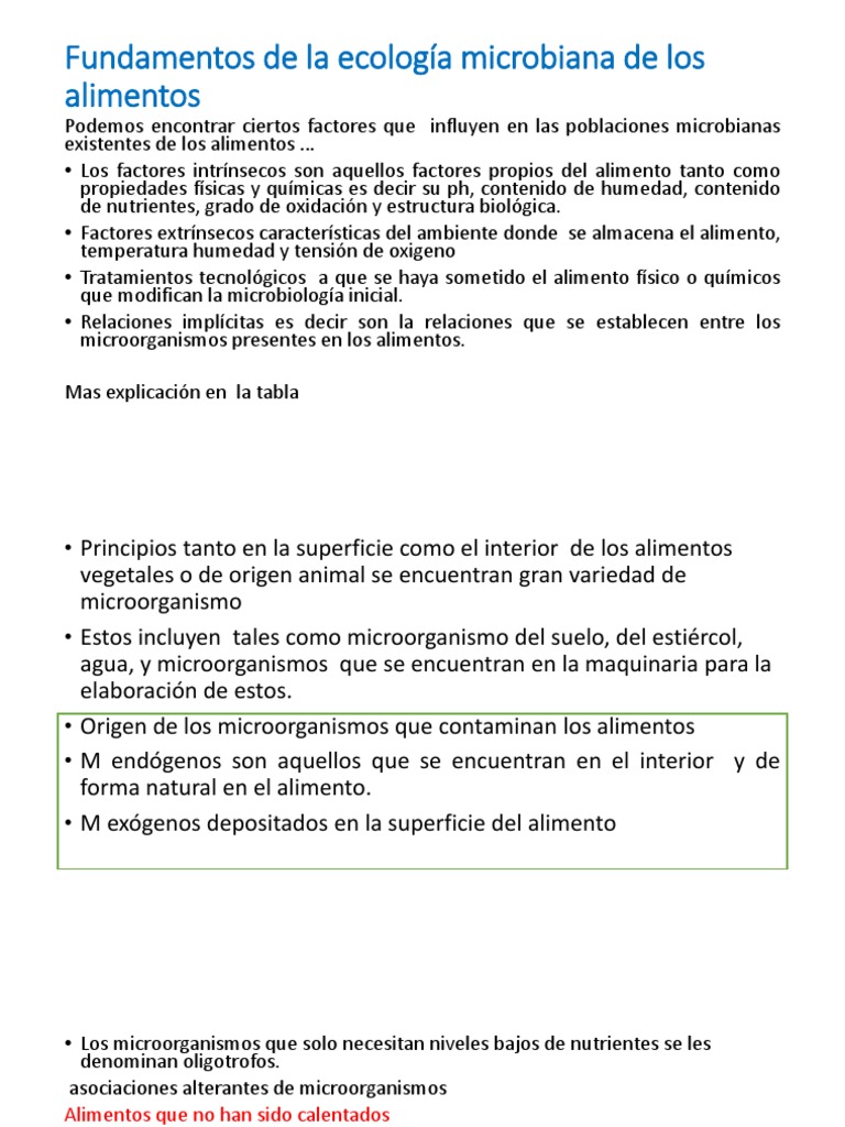 Ecología Microbiana en Alimentos | PDF | Microorganismo | Alimentos