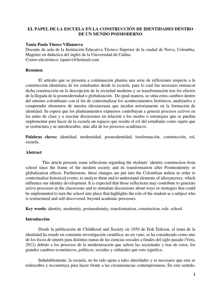 El Papel de La Escuela en La Construcción de Identidades Dentro de Un ...