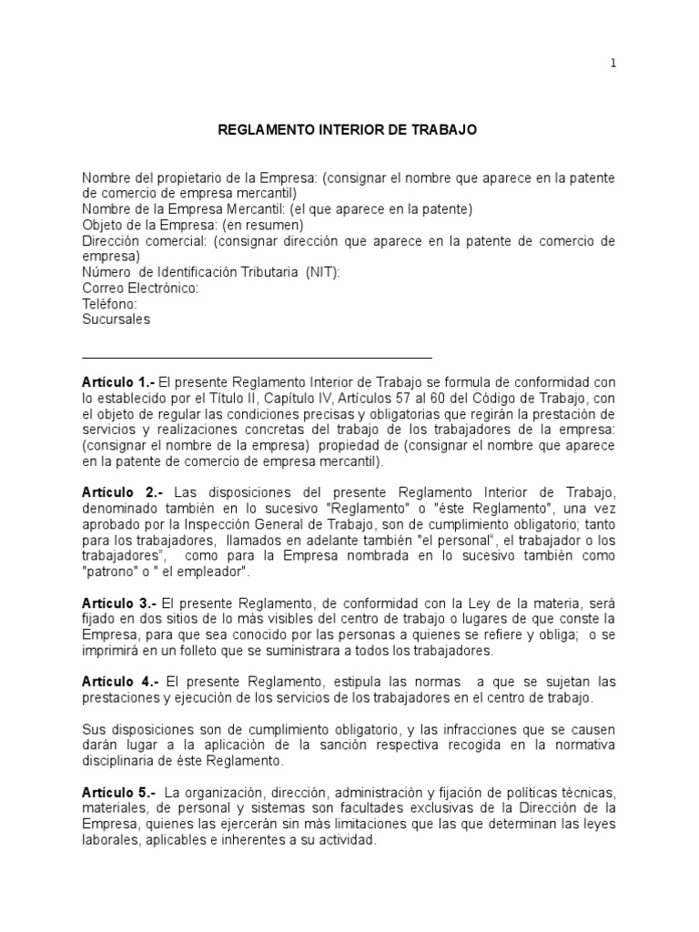 Reglamento Interior de Trabajo | PDF | Derecho laboral | Salario