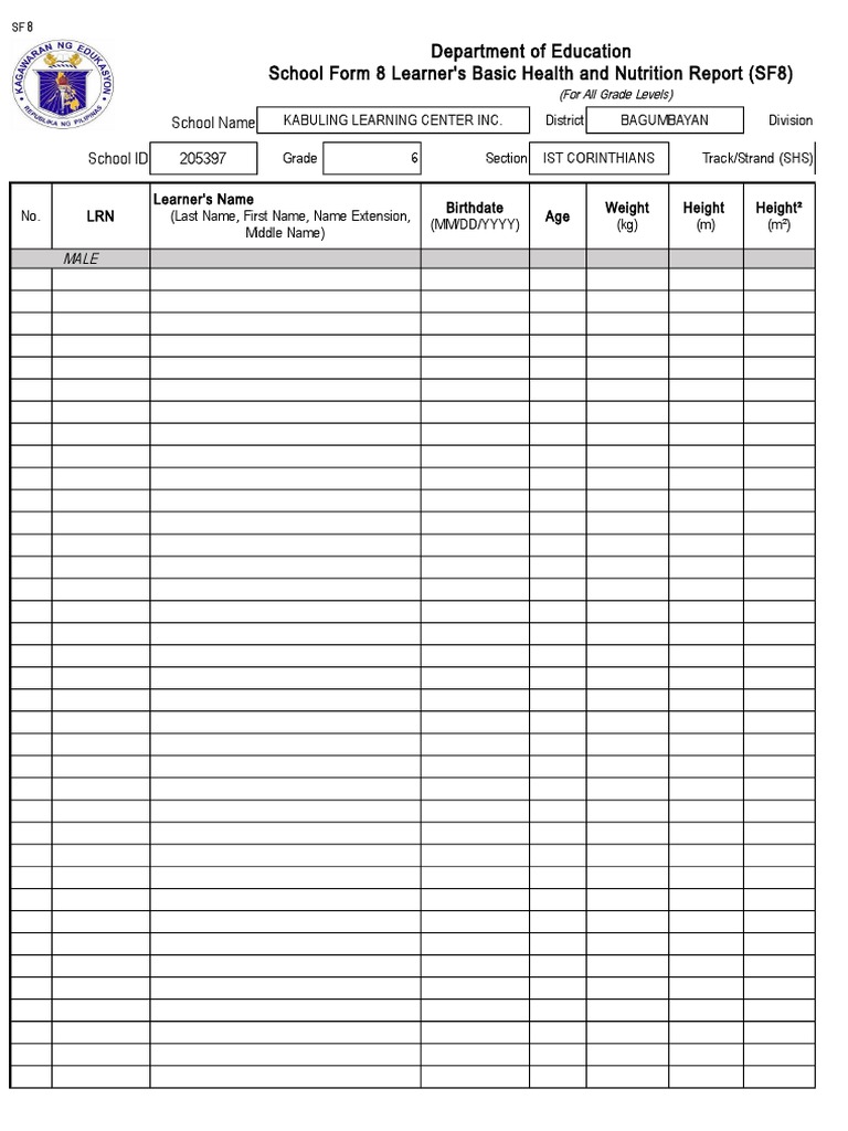 SF 8 Nutritional Status Report | PDF | Body Mass Index | Obesity
