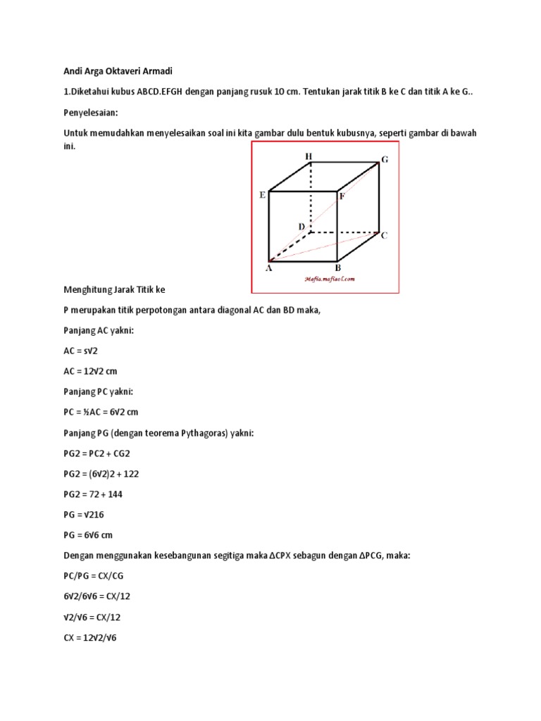 Panjang rusuk kubus abcd efgh adalah 4 cm tentukan jarak garis cd dan ah