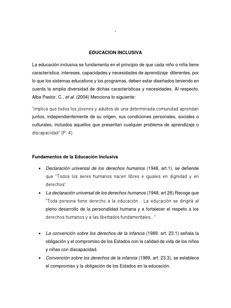 Principios de la Educación Inclusiva | PDF | Derechos humanos | Invalidez