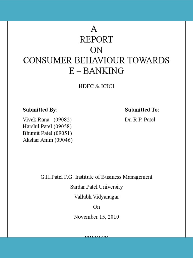Consumer Behaviour Towards E Banking Final Report | PDF | Online ...