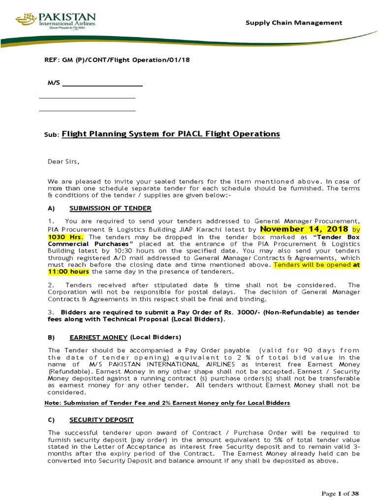 Flight Planning System RFP for PIA | PDF | Airlines | Request For Proposal