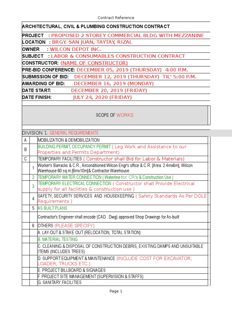 TAYTAY BID FORM - Ods | PDF | Wall | Framing (Construction)