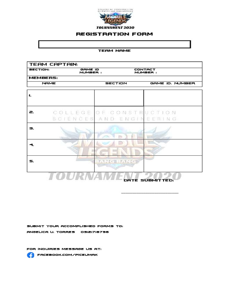 ML Tournament 2020 Registration Form PDF Referee Tournament